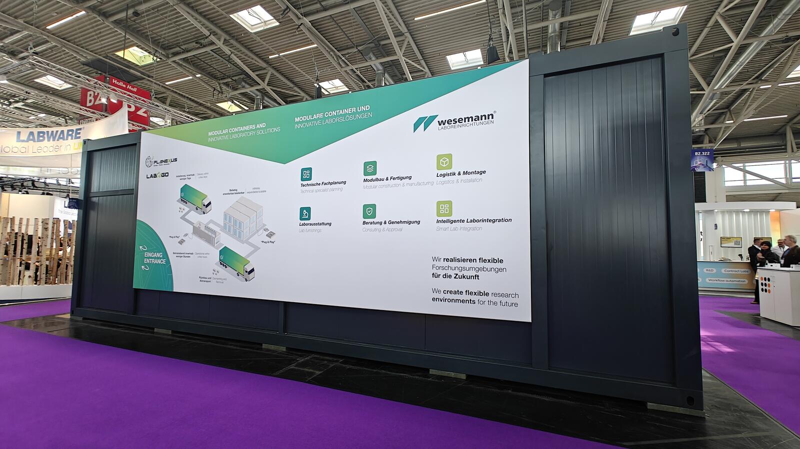 LABtoGO Infowand auf der analytica 2026 — modulare Container und innovative Laborlösungen
